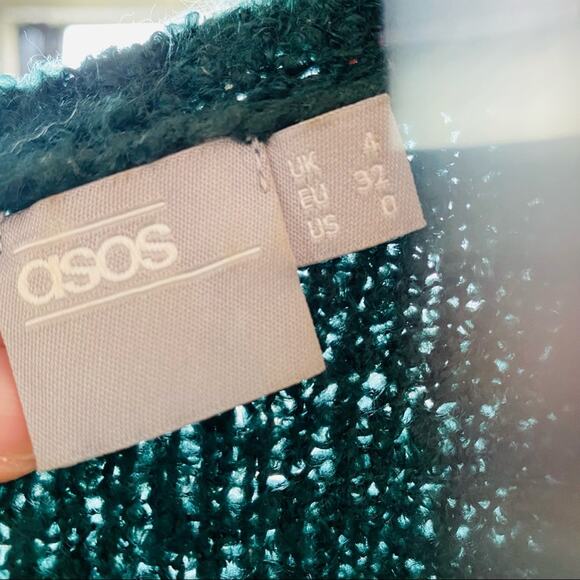 3/$20 ASOS Dark Blue Green Turquoise Boat Neck Pullover Chunky Knit Sweater 0 - Picture 4 of 7